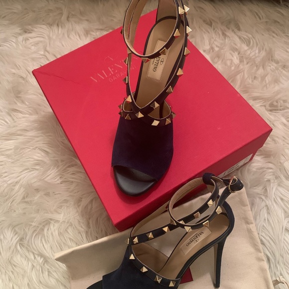Valentino Garavani Shoes - Suede Rockstud Ankle-wrap Sandal In Blue-SOLD OUT